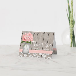 Tarjeta De Agradecimiento Jarra de Mason Monogramada con Hortensia Rosa GRAC