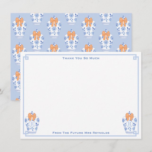 Tarjeta De Agradecimiento Jarra de novia con monograma de otoño Ginger (Anverso / Reverso)