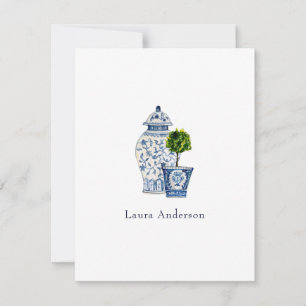 Tarjeta De Agradecimiento Jarrón azul y blanco y flat de topiaria
