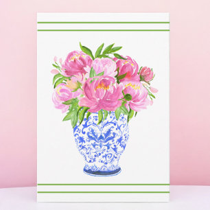 Tarjeta De Agradecimiento Jarrón de chinoiserie con peonías rosadas y borde 
