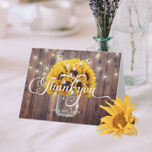 Tarjeta De Agradecimiento Jarrón de girasoles Luces de cadena Granero Boda A