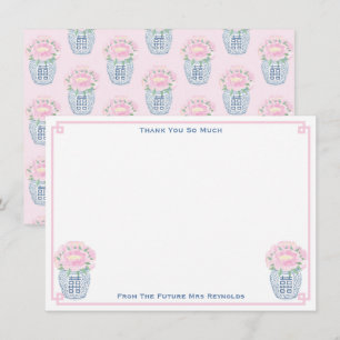 Tarjeta De Agradecimiento Jarrón de jengibre de hermosas peonías rosadas par