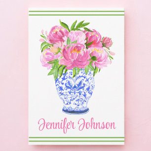 Tarjeta De Agradecimiento Jarrón de porcelana Chinoiserie de Peonías Rosadas