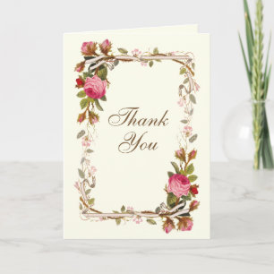 Tarjeta De Agradecimiento Jarrón Floral de Rosa Rosa Vintage