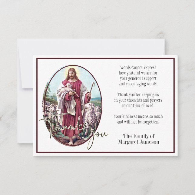 Tarjeta De Agradecimiento Jesús Buen Pastor Religioso Gracias Condolencia (Anverso)
