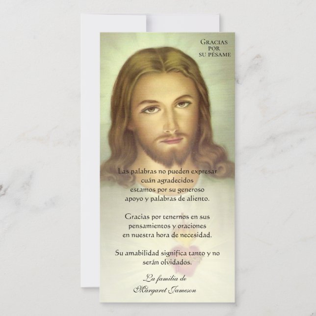 Tarjeta De Agradecimiento Jesús Católico Condolencia Funeral Español (Anverso)