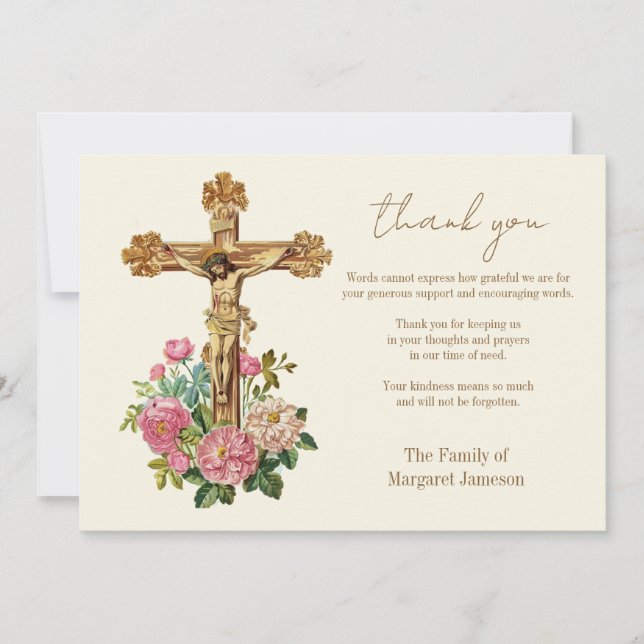 Tarjeta De Agradecimiento Jesús Católico Floral Funeral Pésame Conmiseración (Anverso)