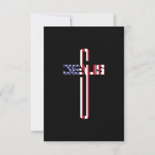 Tarjeta De Agradecimiento Jesús cristiano cruza la bandera estadounidense Pa