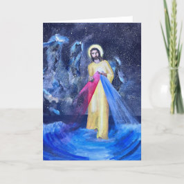 Tarjeta De Agradecimiento Jesús en el agua azul con galaxia y el espacio ext