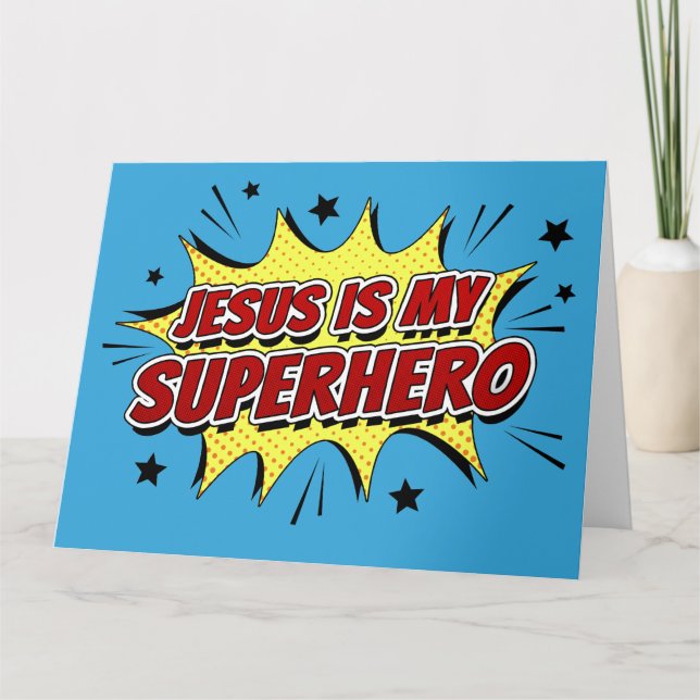 Tarjeta De Agradecimiento Jesús es mi superhéroe niños y fe cristiana adulta (Anverso)