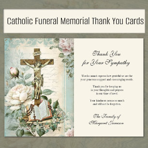 Tarjeta De Agradecimiento Jesús Rosas Católicos Funerales Cruzan Condolencia