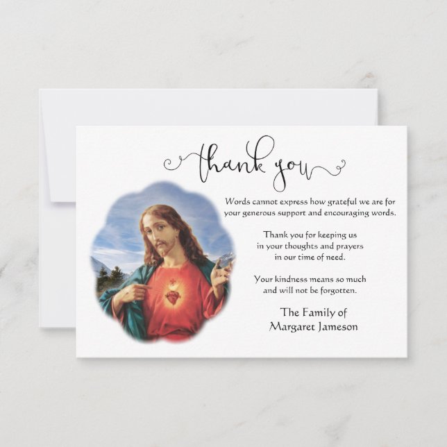 Tarjeta De Agradecimiento Jesús Sagrado Corazón Gracias Condolencia (Anverso)