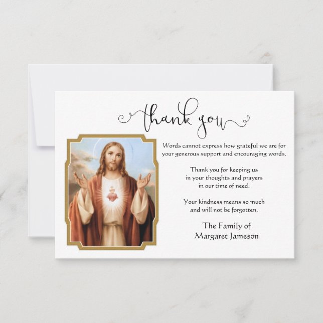 Tarjeta De Agradecimiento Jesús Sagrado Corazón Gracias Condolencia (Anverso)