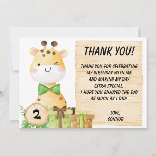 Tarjeta De Agradecimiento Jirafa Adorable Para Niños Pequeños