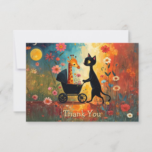 Tarjeta de agradecimiento jirafa gato lindo (Anverso)