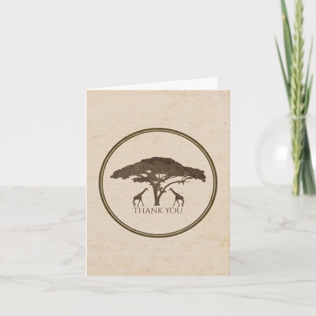 Tarjeta De Agradecimiento Jirafas de Safari Africano y Boda de Árbol Agradec (Anverso)