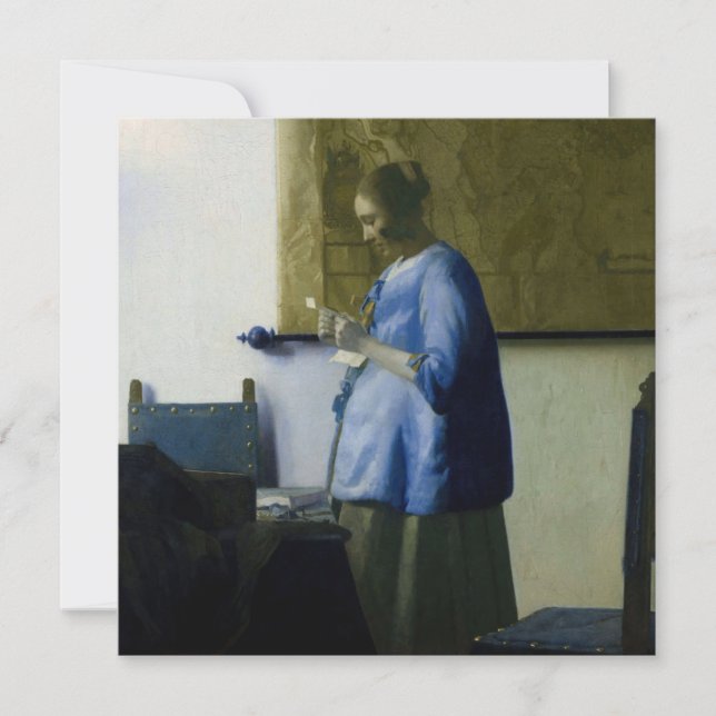 Tarjeta De Agradecimiento Johannes Vermeer - Mujer en azul leyendo una carta (Anverso)