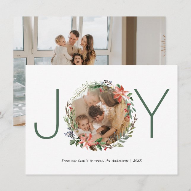 Tarjeta De Agradecimiento Joy Navidades Wreath Happy Holidays Photo Card (Anverso / Reverso)