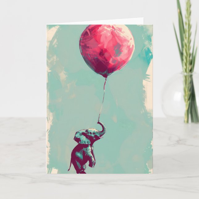Tarjeta De Agradecimiento Joyful Elephant Balloon Greet Card (Anverso)