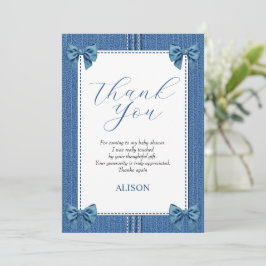 Tarjeta De Agradecimiento Juana azul con costuras y arcos con ducha de bebé