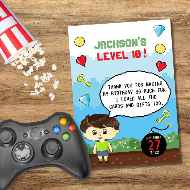 Tarjeta De Agradecimiento Juego de Arcade de Píxeles Nivel Arriba Cumpleaños (Subido por el creador)