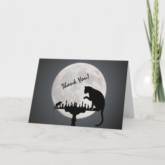Tarjeta De Agradecimiento Juego de gato y ratón de la luna llena de ajedrez (Anverso)