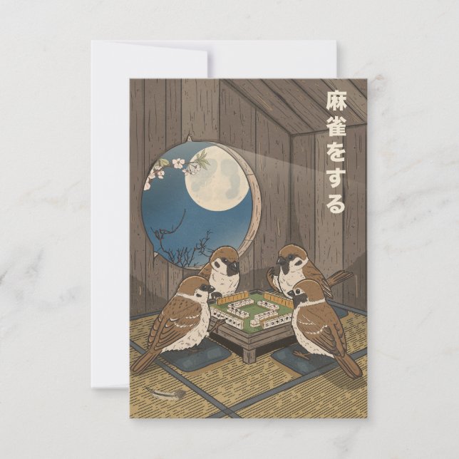 Tarjeta De Agradecimiento Juego de pájaros jugando Mahjong  (Anverso)