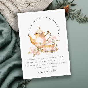 Tarjeta De Agradecimiento Juego de té floral de oro rosa para fiesta de té d