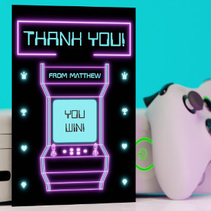 Tarjeta De Agradecimiento Juego de Video Arcade Retro Rosa y Azul