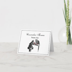 Tarjeta De Agradecimiento Juegos de mesa Dos gatos jugando al ajedrez rojo