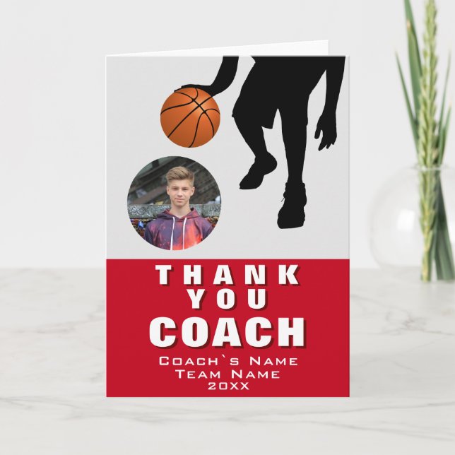 Tarjeta De Agradecimiento Jugador de baloncesto, entrenador fotográfico de S (Anverso)