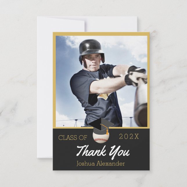 Tarjeta De Agradecimiento Jugador de béisbol Foto moderna graduación promoci (Anverso)