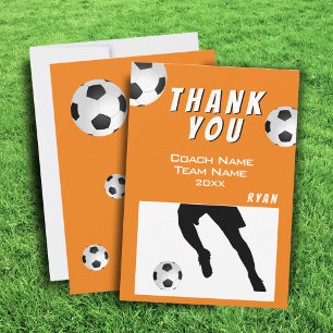 Tarjeta De Agradecimiento Jugador de fútbol balón naranja entrenador 