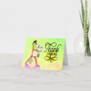 Tarjeta De Agradecimiento Jugadora de tenis con flores