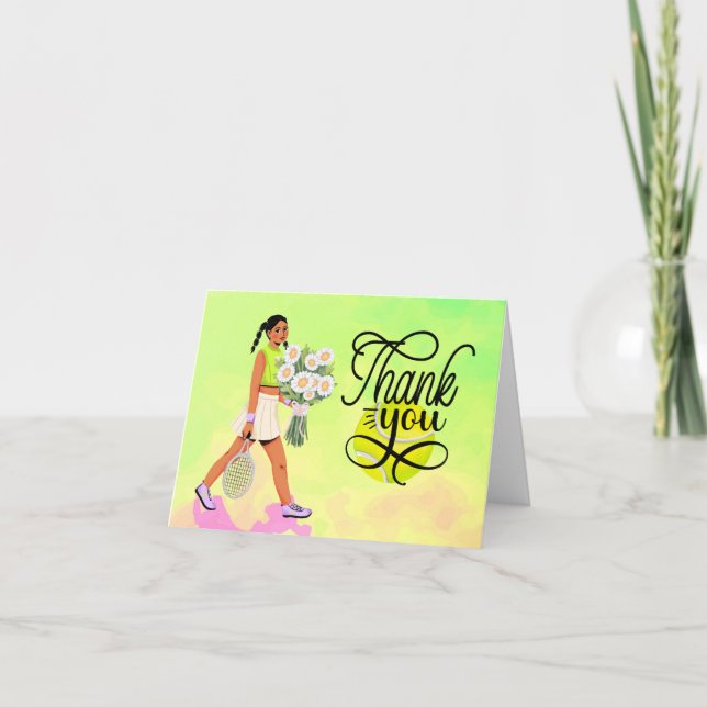 Tarjeta De Agradecimiento Jugadora de tenis con flores (Anverso)