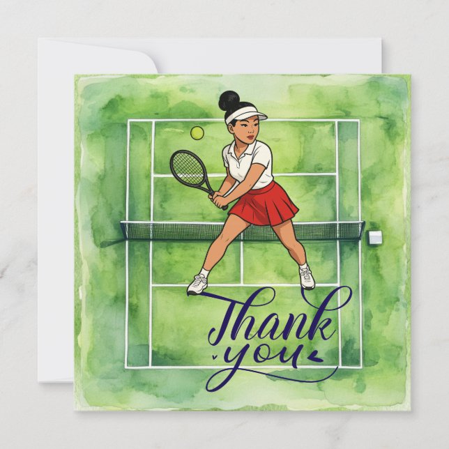 Tarjeta De Agradecimiento Jugadora de tenis juega al tenis (Anverso)