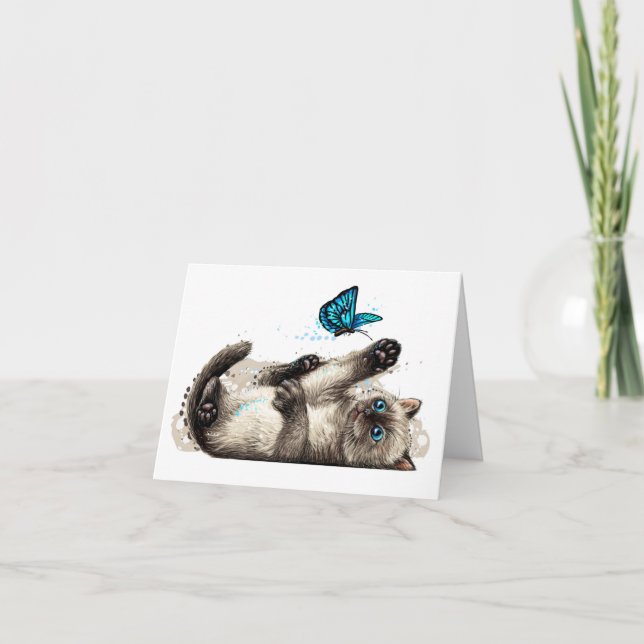 Tarjeta De Agradecimiento Jugadores Notecards de gatitos y mariposas (Anverso)