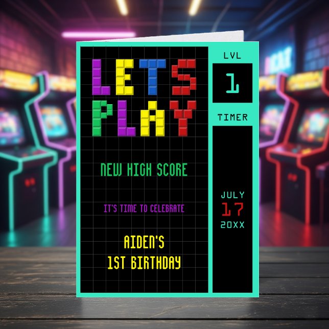 Tarjeta De Agradecimiento Juguete de Arcade Retro Niños Primer Cumpleaños (Retro Arcade Game Kids 1st Birthday Thank You Card
)