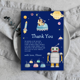Tarjeta De Agradecimiento Juguete de robot de aventura de niño en el espacio