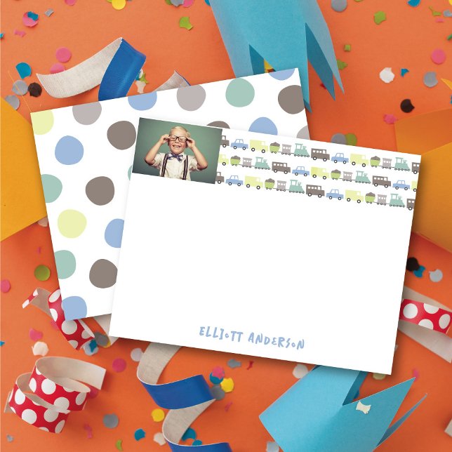 Tarjeta De Agradecimiento Juguetes Divertidos Transporte Retro Foto Niños Gr (Boys Toys Fun Retro Transport Photo Kids Thank You Stationery Note Card @ fatfatin_mini_me)