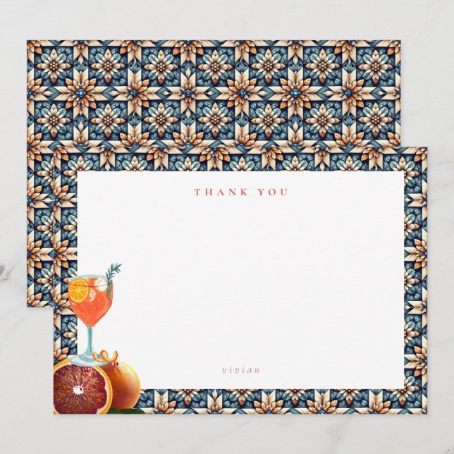 Tarjeta De Agradecimiento Juicy Naranja Spritz Floral Bridal Shower (Anverso / Reverso)