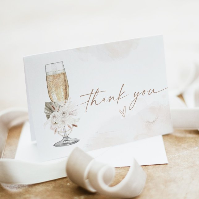 Tarjeta De Agradecimiento JULIA Boho Floral Pearls & Prosecco Bridal Shower (Subido por el creador)