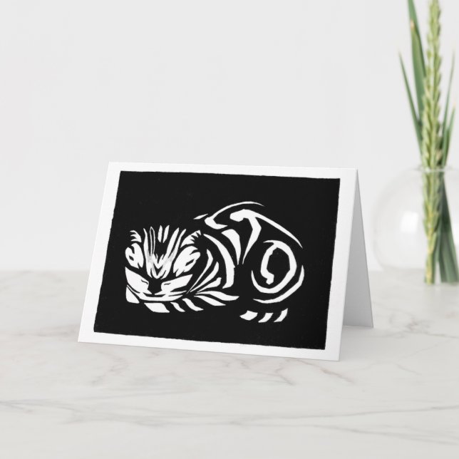 Tarjeta De Agradecimiento Julie de Graag Woodcut cat (Anverso)