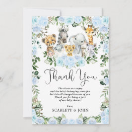 Tarjeta De Agradecimiento Jungla Cuta Animales Salvajes Floral Azul Niño Flo