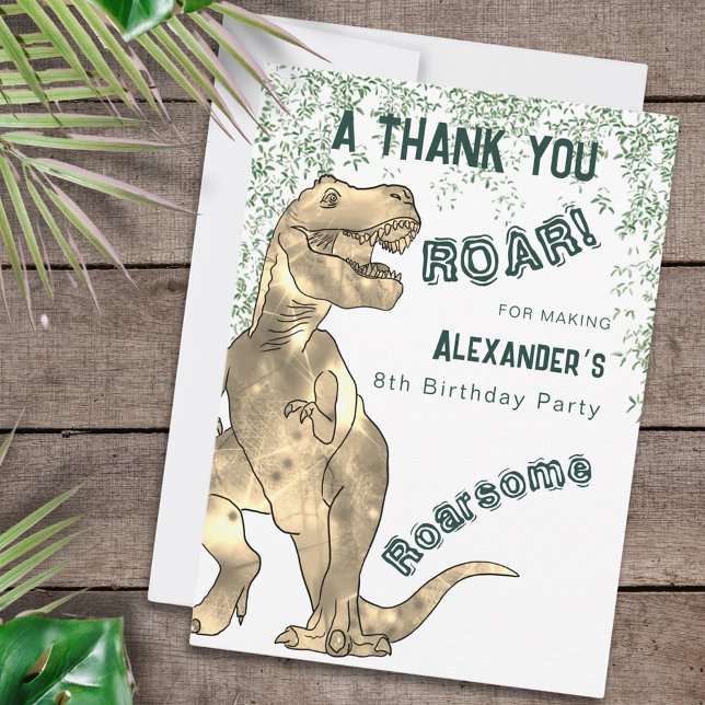 Tarjeta De Agradecimiento Jungla de dinosaurios 8 cumpleaños gracias (Dinosaur birthday party custom thank you greetings card T-Rex roar for being roarsome )