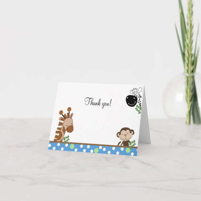 Tarjeta De Agradecimiento Jungle Adventure (Azul) Folded (Anverso)