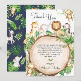 Tarjeta De Agradecimiento Jungle Animals Baby Shower Verdor Safari Niño