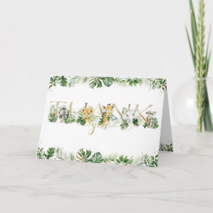 Tarjeta De Agradecimiento Jungle Animals Greenery Primer cumpleaños Baby Sho