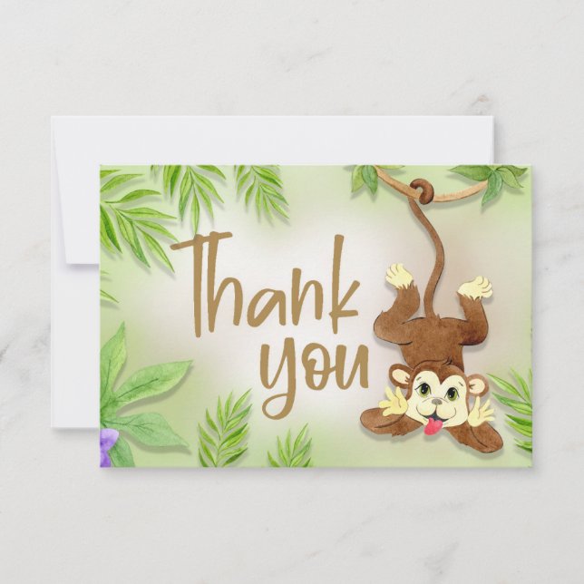 Tarjeta De Agradecimiento Jungle Animals Monkey Baby Shower Gracias (Anverso)