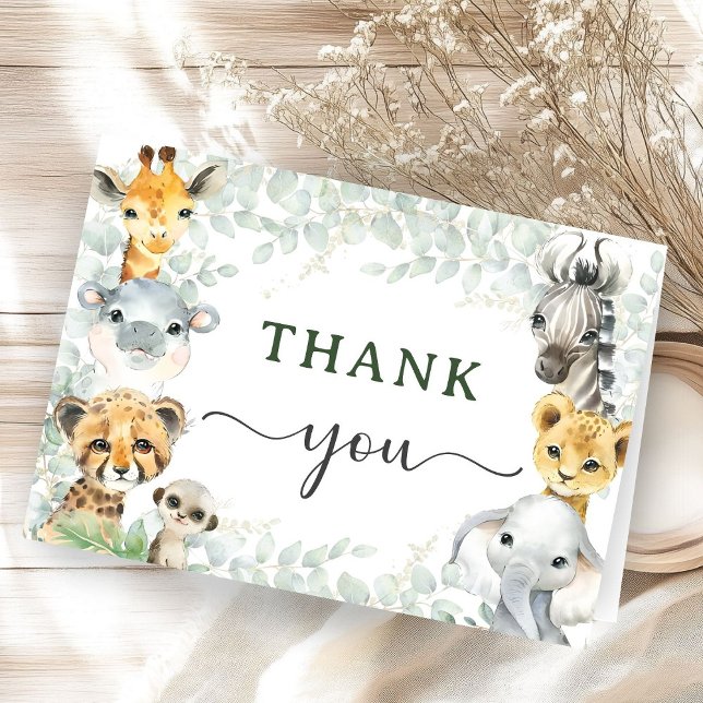 Tarjeta De Agradecimiento Jungle Animals Safari Baby Shower Folded Thank (Subido por el creador)